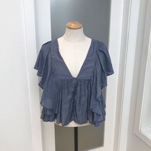 Cute denim color Zara frilly top